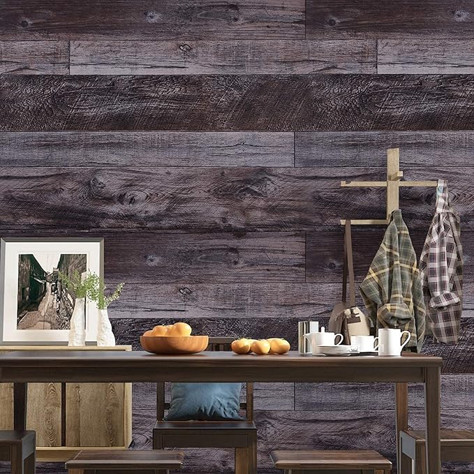 WENMER 17.71" x 590" Grey Wood Peel and Stick Shiplap Self Adhesive Wallpaper - Plank Wallpaper for Countertop, Cabinet, Shelf, Drawer, Wall, Door