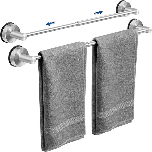 Adjustable Suction Cup Towel Bar for Bathroom Wall, 14.6–24 Inches Brushed Nickel Towel Bar, Stainless Steel Bath Towel Holder, Towel Racks for Bathroom Shower (Brushed Nickel, 2 Pack)