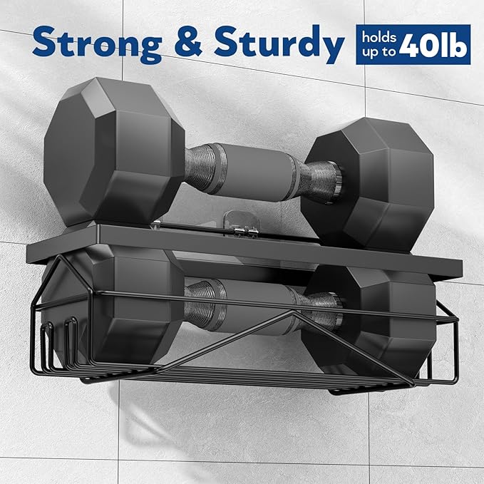 Adhesive Stainless Steel Shower Caddy Shelf Organizer - Renter-Friendly Bathroom Storage (Matte Black 2PCS)