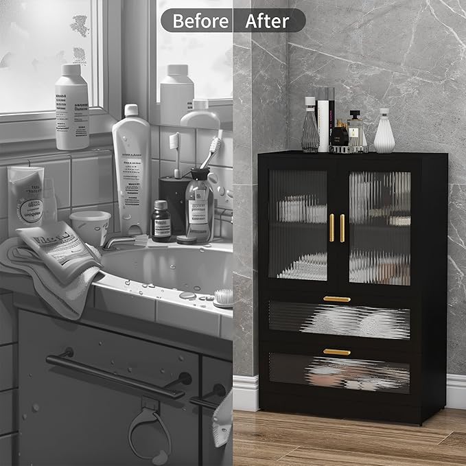 Bathroom Floor Storage Cabinet Freestanding Organizer for Bathroom, Home Office, Bedside, Sofa Side Table