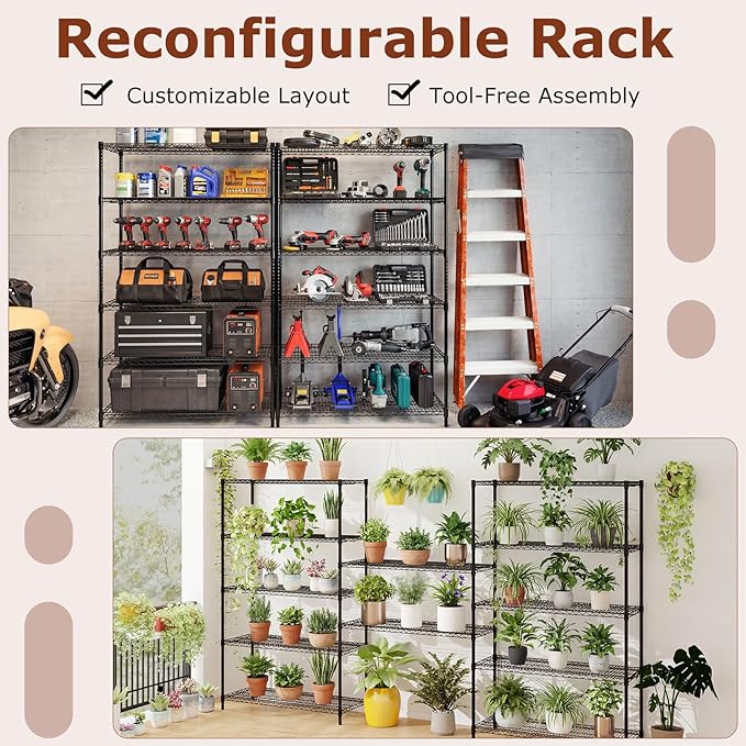GOFLAME 6-Tier Metal Storage Shelving Unit, Heavy-Duty Adjustable Utility Shelf with V-Shaped Wire Rack, 450 LBS Storage Organizer for Home, Kitchen, Garage, Basement, 48”L x 18”W x 78.5”H