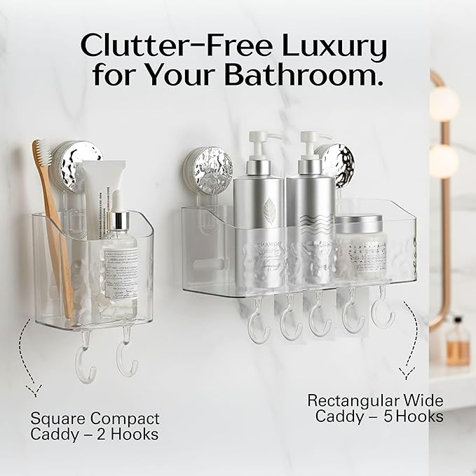 HOME&I Suction Cup Shower Caddy for Bathroom & Shower, Drill-Free Toothpaste, and Razor Organizer, Removable Wall Mount Storage Caddy, Waterproof & Reusable Self-Draining Rack