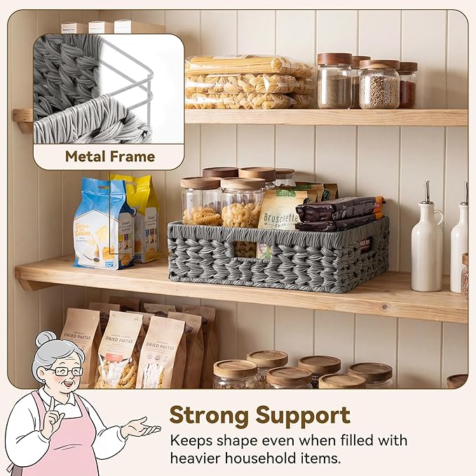 GRANNY SAYS Wicker Storage Baskets for Shelves, Wicker Basket for Organizing, Rectangle Basket, Woven Baskets for Pantry Storage, Gray, 1-Pack