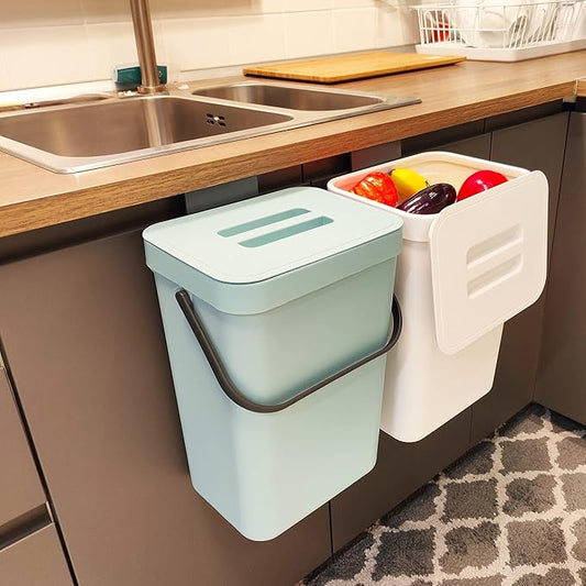 stonespace Compost Bin Kitchen, Under Sink Compost Bin Indoor Sealed, 3.2 Gallon/12L Compost Bucket for Kitchen, Wall Mounted Trash Can，Small Trash Can with Lid，1 Pack Blue