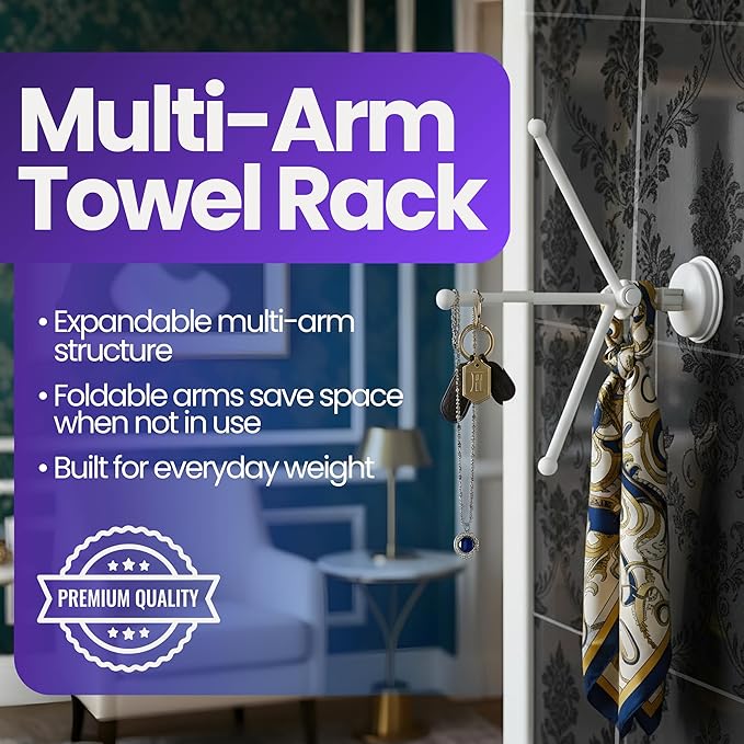 Safe-er-Grip Changing Lifestyles Drip Dry Portable Drying Rack, White with 3 Movable Arms, Swing Arm Suction Cup Towel Bar, Bath Towel Rack Hanger Towel Holder Organizer 11.5x17 Inch (Pack of 1)