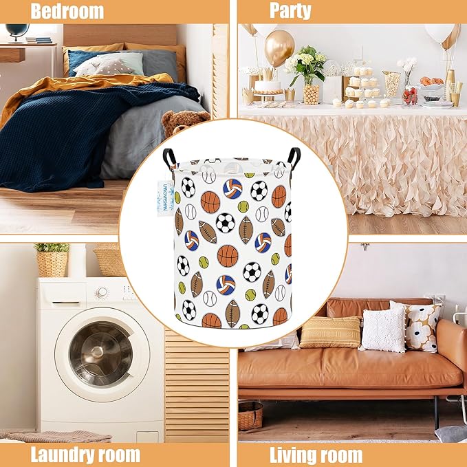 Laundry Basket Canvas Fabric Collapsible Organizer Basket for Storage Bin Toy Bins Gift Baskets Bedroom Clothes Children Nursery Hamper (Colorful Balls)