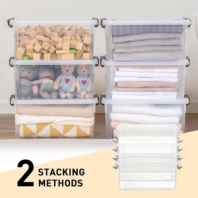 CITYLIFE 6 Packs 17 QT Plastic Storage Bins with Lids Large Stackable Storage Containers for Organizing Clear Storage Box for Garage, Closet, Classroom, Kitchen
