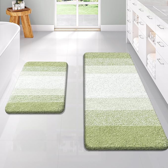 OLANLY Bathroom Rug Set 2 Piece, Soft Absorbent Microfiber Bath Rug Set, Non-Slip, Machine Wash Dry, Plush Shaggy Bath Mats for Bathroom (47"x20"+24"x16", Mustard Yellow)