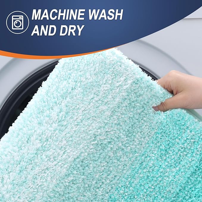 OLANLY Bathroom Rug Set 2 Piece, Soft Absorbent Microfiber Bath Rug Set, Non-Slip, Machine Wash Dry, Plush Shaggy Bath Mats for Bathroom (47"x20"+24"x16", Teal)