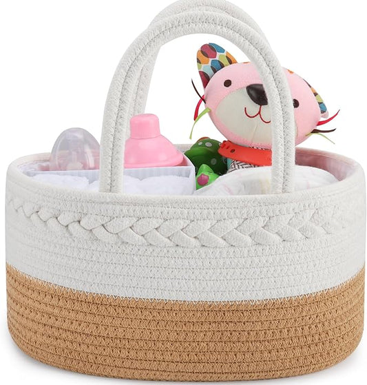 ABenkle Diaper Caddy Organizer, Boho Rustic Cotton Rope Nursery Baby Basket, Changing Table Organizer for Baby Diaper Storage and Baby Shower