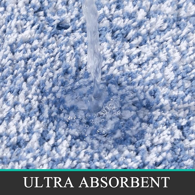 Pauwer Bathroom Rugs Sets 2Pc, Non Slip, Absorbent, Machine Washable, Blue, 18x26+18x48 inches