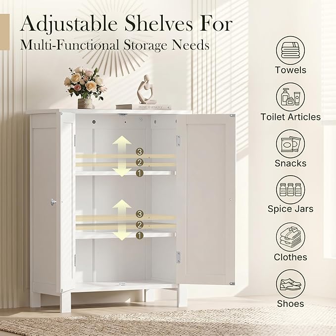 SUPER DEAL Modern Bathroom Floor Storage Cabinet with Adjustable Shelf and Double Door Rust Proof, Living Room Modern Home Furniture Storage Organizer Cabinet