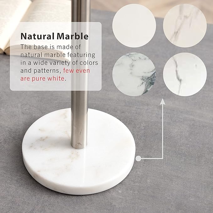 Songtec Toilet Paper Holder Stand, Free Standing Tissue Roll Holder, Heavy Natural Marble Base, Sturdy for 5 Toilet Paper Rolls (Marble Base, Brushed Nickel)