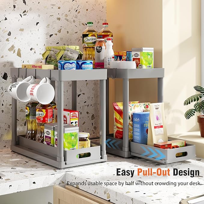 2 Pack Pull-Out Storage Organizers, Under Sink Organizer and Storage for Bathroom & Kitchen,Multi-Purpose Under Cabinet Organizers and storage Black