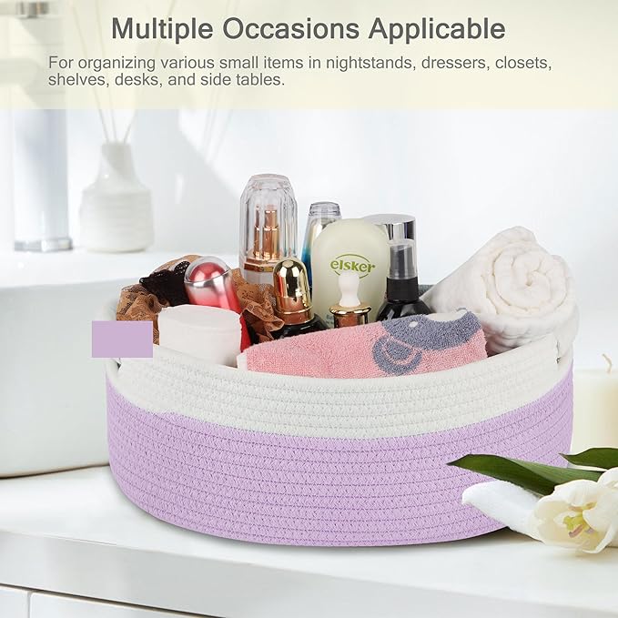 Small Woven Basket with Gift Bags and Ribbons, Empty Baby Gift Baskets for Kids Women Men, Shelf Storage, Small Cat Dog Pet Toy Boxes, 13”x 9”x 5.5”, Purple