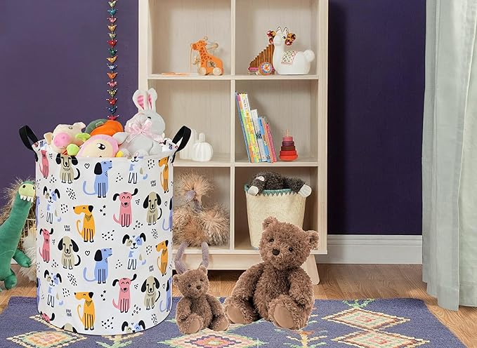 Kids Laundry Hamper Storage Basket Laundry Organizer Hamper Storage Bins Clothes Box Nursery Hamper Gift Basket with Handles (Dog)