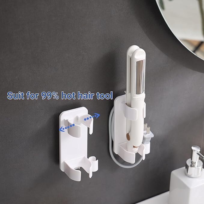 Wall-Mounted Hair Tool Organizer - Curling Iron, Straightener, and Dryer Holder for Bathroom Storage (2 Black)