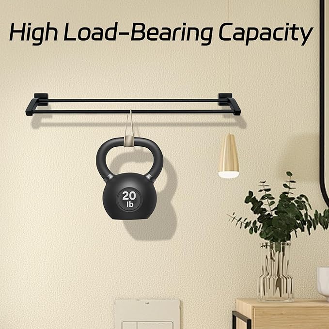 Alise Double Towel Bar, 32 Inch Towel Rack for Bathroom Wall Mounted, SUS304 Stainless Steel Bathroom Towel Holder Joining Process Towel Rail for Bathroom,Matte Black