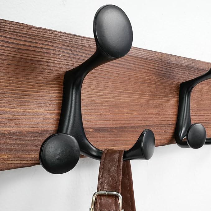 SKOLOO 30-Inch Wood Coat Rack Wall Mount with 5 Triple Hooks - Ideal for Family Entrances, Classrooms, and Pet Supplies Storage - Perfect Coat Hooks for Wall,Charred Golden Brown, Pack of 2