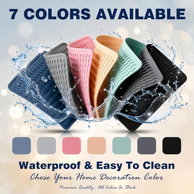 2 Pack Caketime Silicone Dish Drying Mat for Kitchen Counter Cooking Baking Liners Drawer Storage Refrigerator Espresso Machine Station Utensil Holder Washer Trivets Oven Tools 15"x11.5" Pink