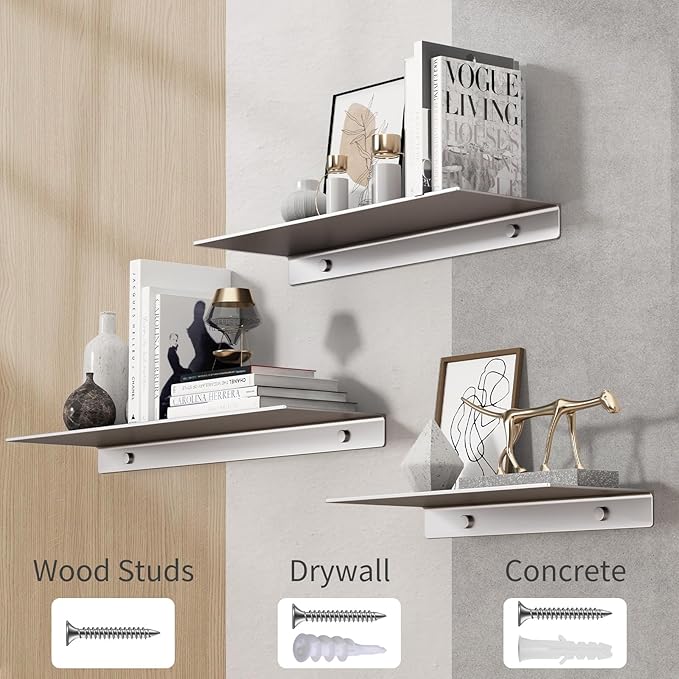 Danpoo 12 inch Gray Metal Floating Shelves for Wall Organizer & Storage, Display Shelves for Bathroom, Living Room, Kitchen, Bedroom(2-Pack)