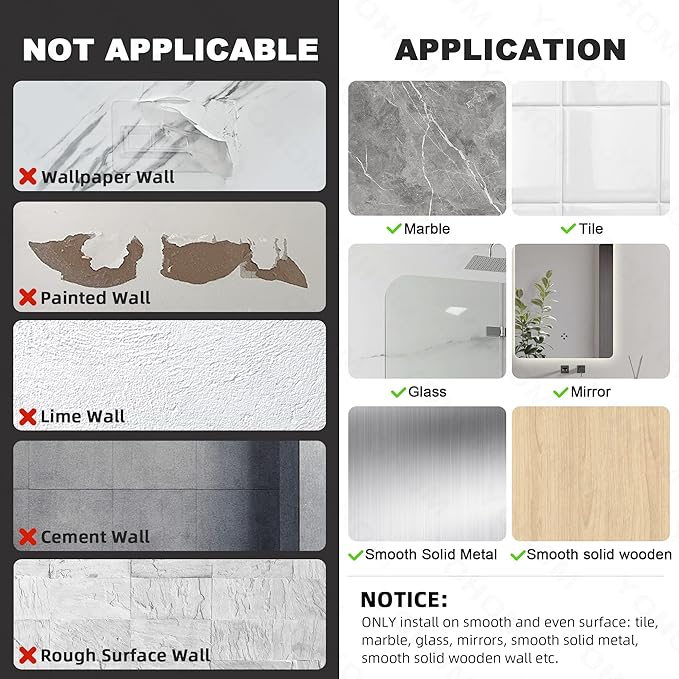 YOHOM White Floating Adhesive Bathroom Wall Storage Shelf No Drilling Display Ledge Organizer for Shower Caddy Kitchen Holder 14.96inch