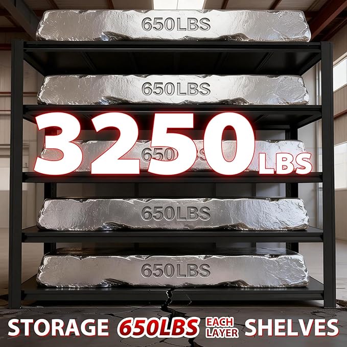 5-Tier Metal Storage Shelves, Adjustable Shelving Units, Boltless Assembly, Black, 61.88 x 23.88 x 72 Inch, for Warehouse Garage Shed Basement (72H*61.88W*23.88D)