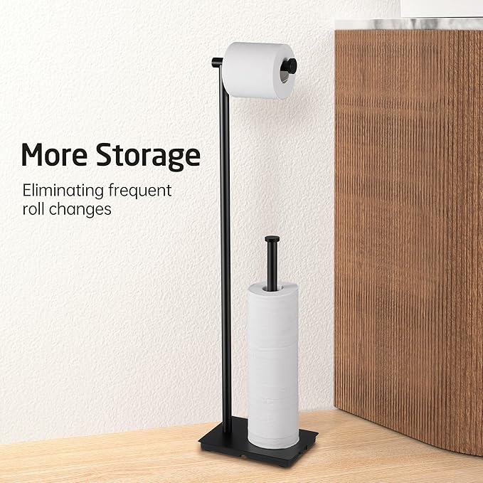 KES Freestanding Toilet Paper Holder with Reserve for Bathroom with Weighted Base, Modern Tissue Roll Holder Stand 29" H, SUS304 Stainless Steel Rustproof Matte Black, BPH286S1B-BK