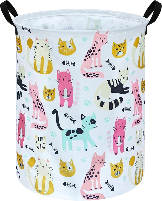 Kids Laundry Hamper Storage Basket Laundry Organizer Hamper Storage Bins Clothes Box Nursery Hamper Gift Basket with Handles (Cat)