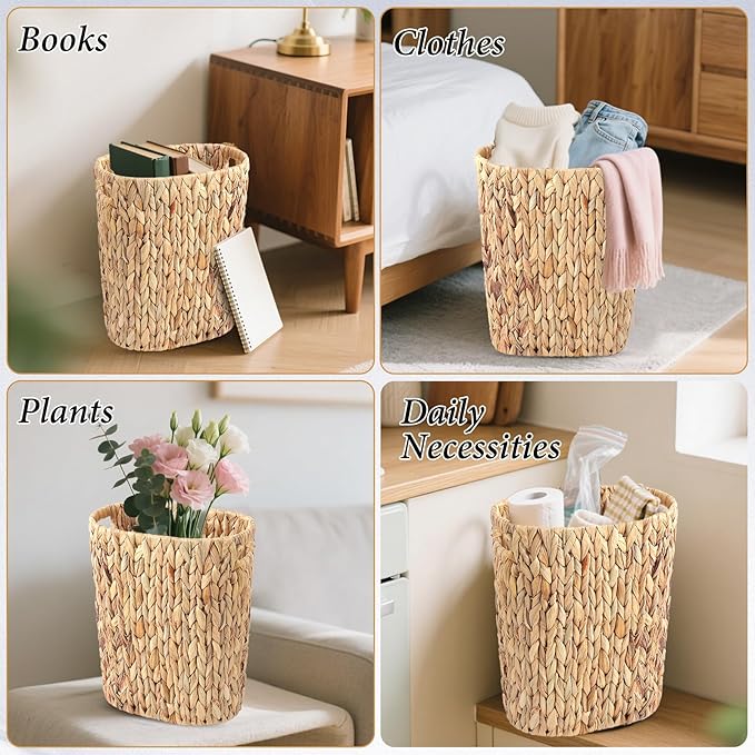 Bathroom Accessory Set, 10 Pieces Bath Set- Wicker Trash Can Tissue Box Soap Dish Toothbrush Holder Rinse Cup Lotion Bottle Toilet Brush Qtip Holder - Practical Bathroom Decor Sets (Beige, Bath Set)