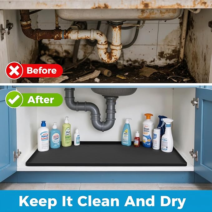 URMONA 28'' x 22'' Waterproof Silicone Under Sink Mat Cabinet and Counter Protector, Shelf Liner for Kitchen and Bathroom, Storage and Organizers, Litter Mat, Pet Cat Puppy Essentials(Brown)