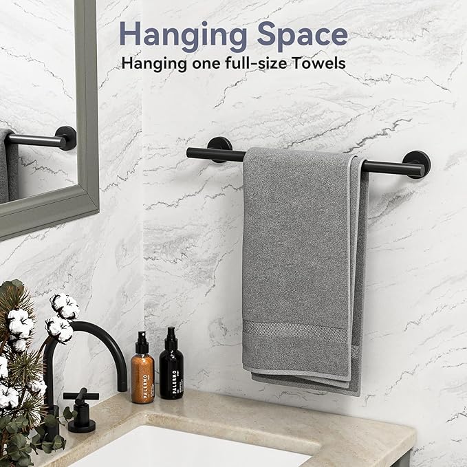 Matte Black Towel Bar, 18 Inch Bathroom Towel Rack, Towel Holder Wall Mounted, Thicken SUS304 Stainless Steel Towel Rod Modern Home Decor (Total Length 20-Inch)