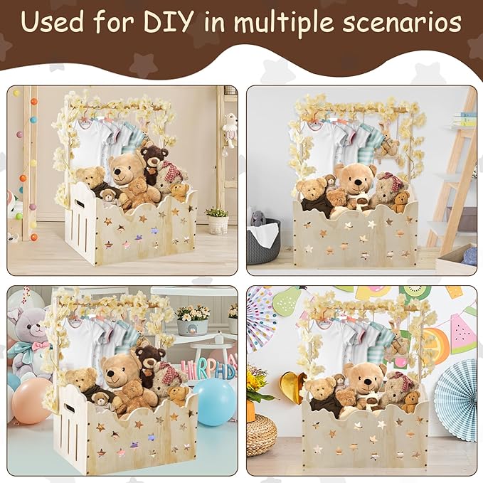 Wooden Baby Shower Crate Closet with Star Design, Hangers & Handle, Large Wooden Crate for Baby Shower Display, Newborn Welcome Basket, Nursery Storage & Decor Organizer
