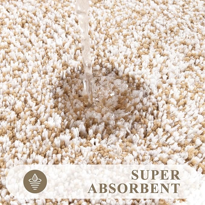 Pauwer Bathroom Rugs Sets 3 Piece Bathroom Shower Rugs with U-Shaped Contour Toilet Mat Absorbent Microfiber Plush Non Slip Bath Mats Machine Washable Shaggy Bath Floor Mats, Khaki