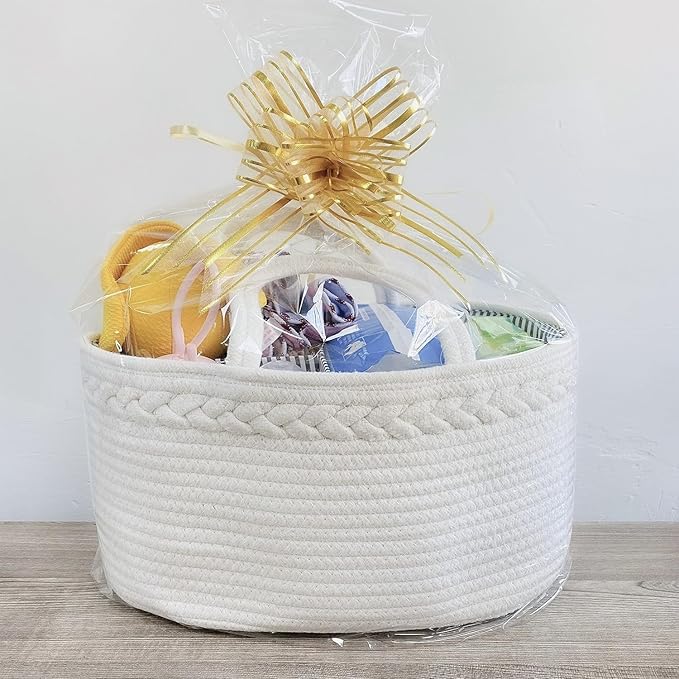 ABenkle Baby Diaper Caddy, Nursery Storage Bin and Car Organizer for Diapers and Baby Wipes, Cotton Rope Diaper Basket Caddy, Changing Table Diaper Storage Caddy