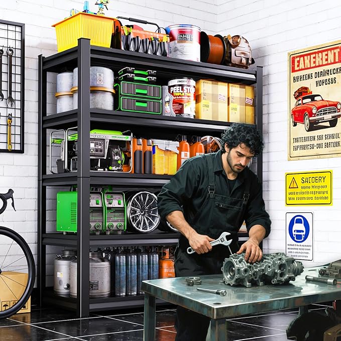 3000LBS Garage Shelving, Heavy Duty Garage Shelves, Adjustable Metal Shelving, Easy Assembly Garage Storage Shelves, Utility Storage Rack Shelf for Garage, Basement, Warehouse, 72" H x 59" W x 20" D