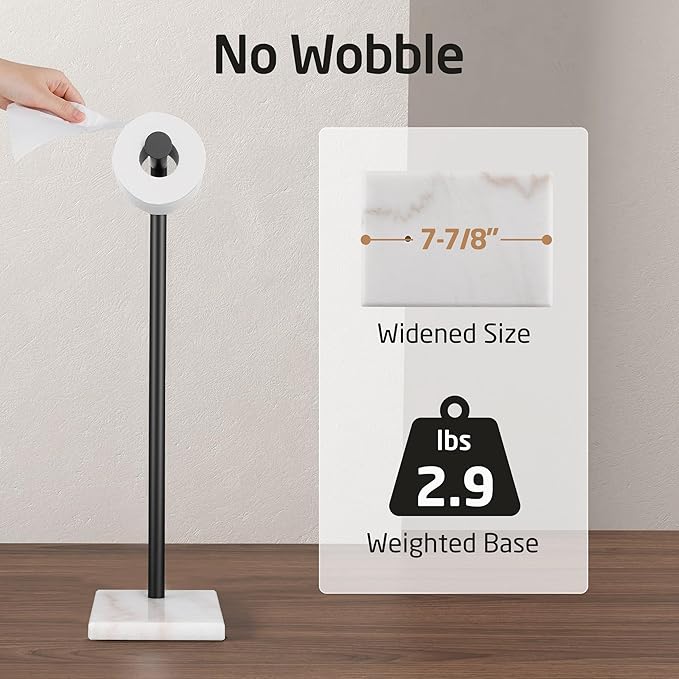 KES Black Toilet Paper Holder Stand Bathroom Tissue Roll Holder with Marble Base Freestanding SUS304 Stainless Steel Matte Black Finish, BPH285S1-BK