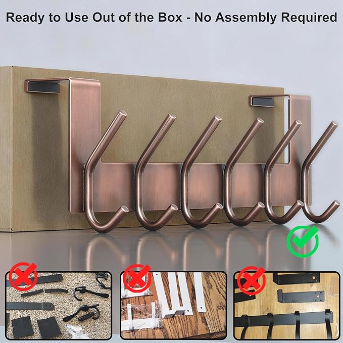WEBI Over The Door Hooks for Hanging,Door Hanger:Over The Door Towel Rack,Over Door Coat Rack Door Coat Hanger,6 Hooks for Hanging Towels,Clothes,Hats,Behind Back of Bathroom,Antique Copper