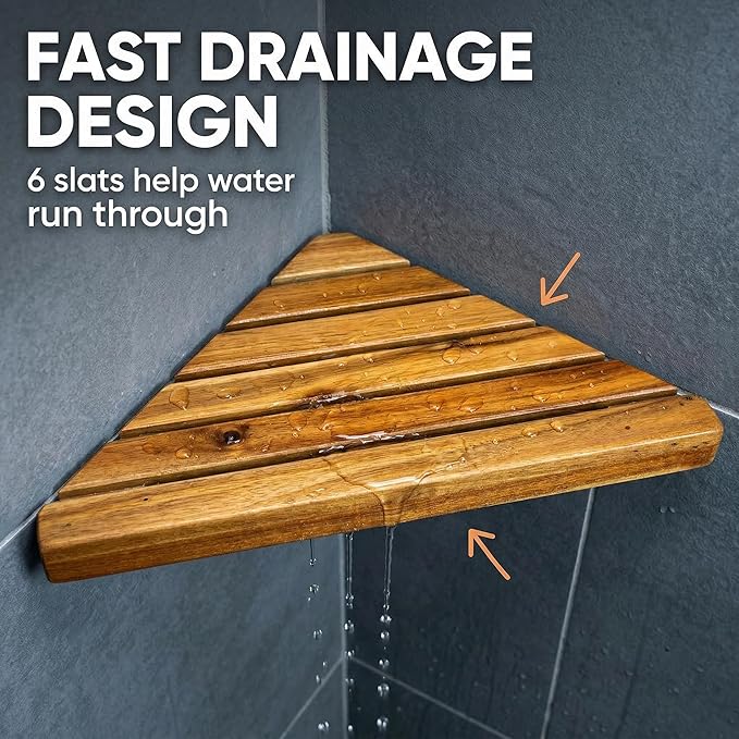 Wooden Corner Shower Shelf Triangular Corner Shelf Wooden Bathroom Shelf for Tiled Wall, 2 Pack Shower Corner Shelf, No Drilling Requied