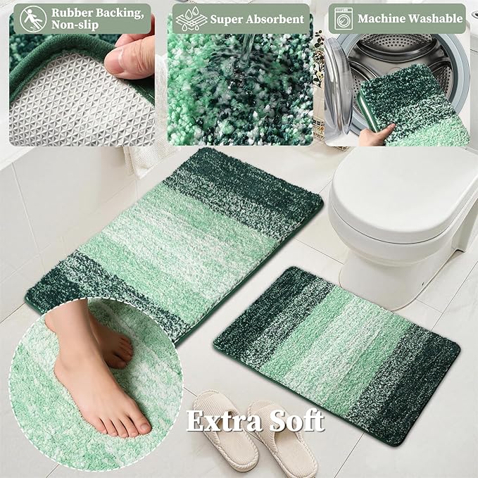 Bathroom Accessories Set, 25PCS Wicker Bathroom Accessory Set with Shower Curtain, Bath Mat, Soap Dispenser, Handwoven Trash Can & Ratten Tissue Box ((Sage Green, Bath Set+Shower Curtain+Rugs)