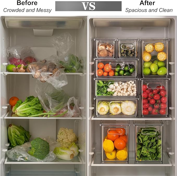 Taiuloo Clear Stackable Storage Drawers - 9.51 Quart Large Plastic Organizer Bins with Pull-Out Drawer, Kitchen Fridge, Bathroom Vanity & Pantry Cabinet Organization