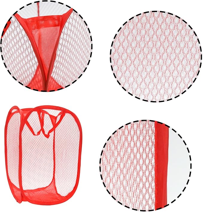2Pcs Small Laundry Hampers, Folding Popup Mesh Laundry Basket, Collapsible Dirty Clothes Hamper, Portable Mesh Popup Hamper, Ideal for Bedroom, Travel and Home Use (Red & Orange)