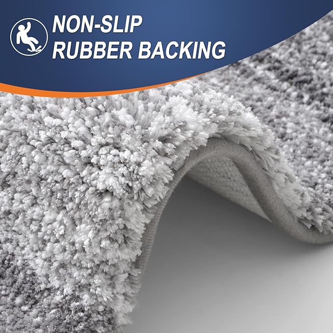 OLANLY Bathroom Rug Set 2 Piece, Soft Absorbent Microfiber Bath Mats and U-Shaped Contour Toilet Rug, Non-Slip, Machine Wash Dry, Plush Shaggy Bath Mats for Bathroom (24"x16"+24"x20", Grey)
