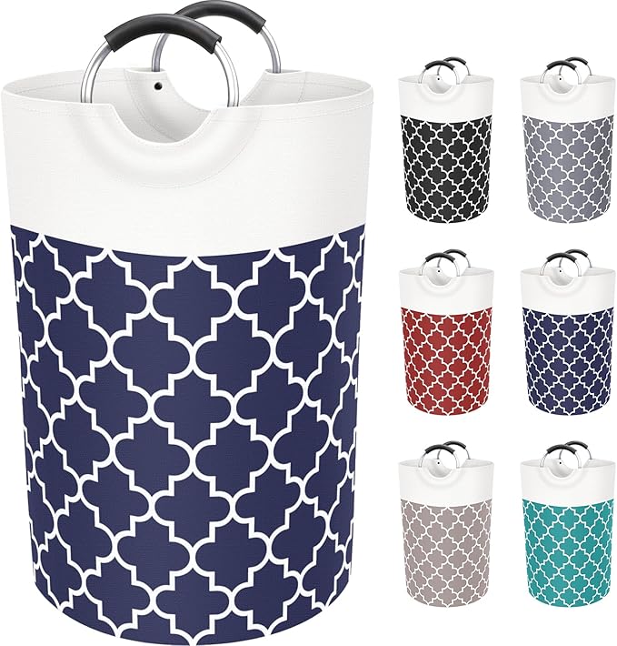 Fabspace Large Laundry Basket Laundry Hamper Bag Washing Bin Clothes Bag Collapsible Tall with Handles Waterproof Travel Bathroom College Essentials Storage for College Dorm, Family (Blue) 75L