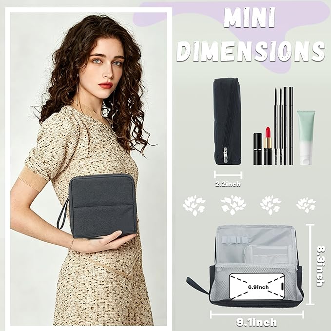 standing Makeup Bag, Compact Yet Spacious Cosmetic Organizer, Waterproof Toiletry Bag with Divider, Brush Holder, Upright Design & Phone/Mirror Holder, Portable Travel Case,blue