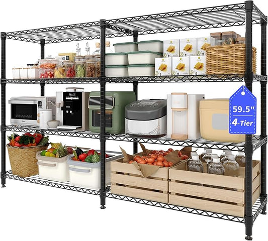 59.5" H 4-Tier Metal Storage Rack, Heavy Duty Wire Shelving Unit with Adjustable Shelves, 1060 Lbs Capacity for Kitchen, Pantry, Bedroom, or Corner Organization