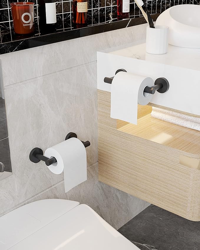 RARXTR Matte Black 2 Pack Toilet Paper Holder SUS304 Stainless Steel Double Post Pivoting Toilet Paper Roll Holder Wall Mounted Toilet Tissue Holder for Commercial Bathroom RV