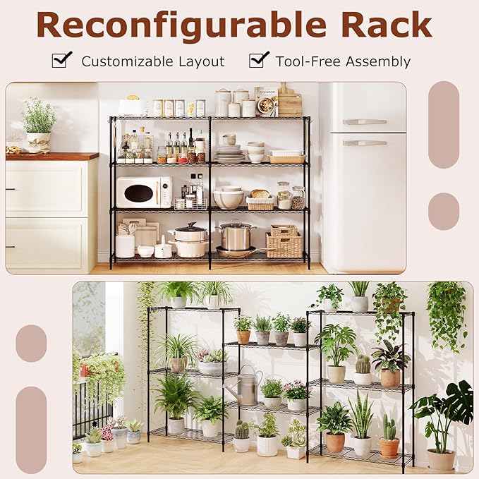 GOFLAME 4-Tier Metal Storage Shelving Unit, Heavy-Duty Adjustable Utility Shelf with V-Shaped Wire Rack, 600 LBS Storage Organizer for Home, Kitchen, Garage, Basement, 36”L x 14”W x 54.5”H