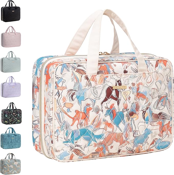 Everfun Travel Toiletry Bag with Hanging Hook and Leakproof Wet/Dry Compartments, Large Capacity Makeup Cosmetic Organizer for Women, 12x9x4.5 Inch, Animal lmprint