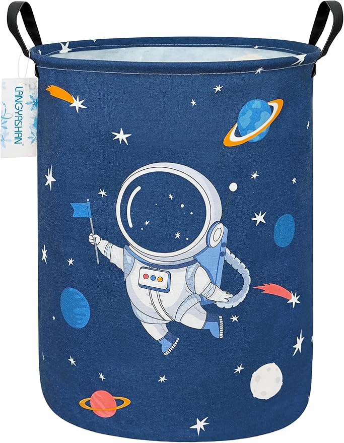 Laundry Basket Canvas Fabric Collapsible Organizer Basket for Storage Bin Toy Bins Gift Baskets Bedroom Clothes Children Nursery Hamper (Blue Space Astronaut)